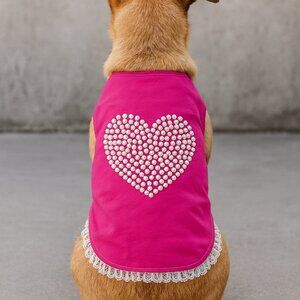 Luxury Pink Pearl Heart Dog Dress Dog Outfit with Lace Trim Cute Pet Clothe M